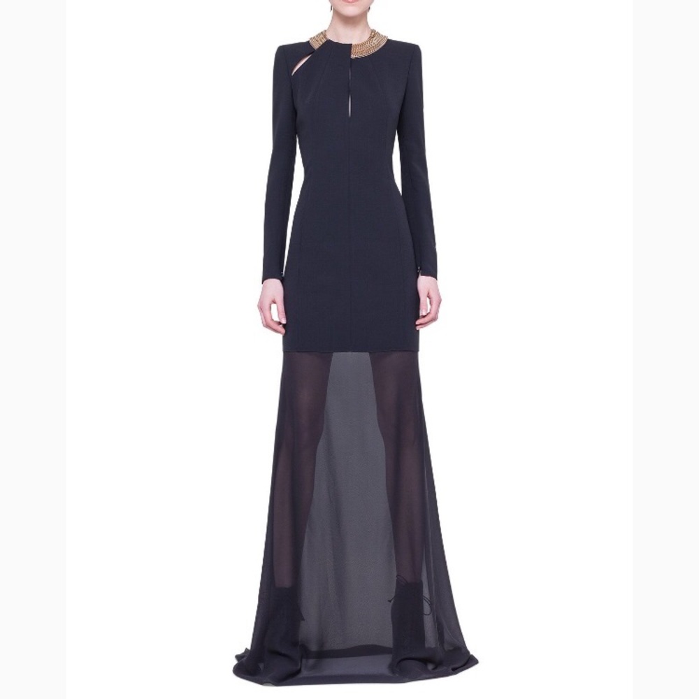 AKRIS Chain collar sheer skirt gown